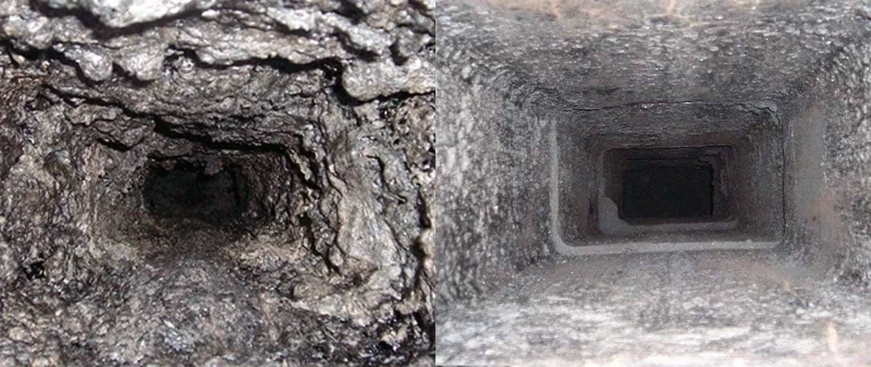 Chimney flue before and after creosote removal Greenville SC